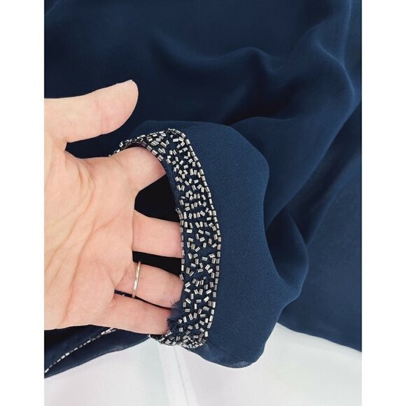 Jkara Sz 6 Navy Blue Beaded Chiffon Blouson Formal Dress Evening Flutter Sleeve - Picture 5 of 12